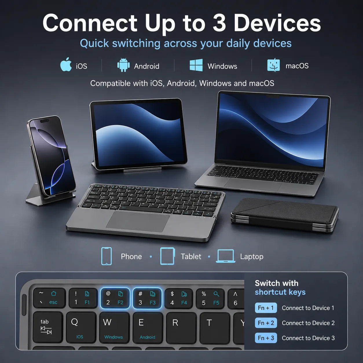 Limited Time: 30% OFF📱 Foldable Bluetooth Keyboard with Touchpad | Travel Wireless Keyboard For Mobile & Tablet