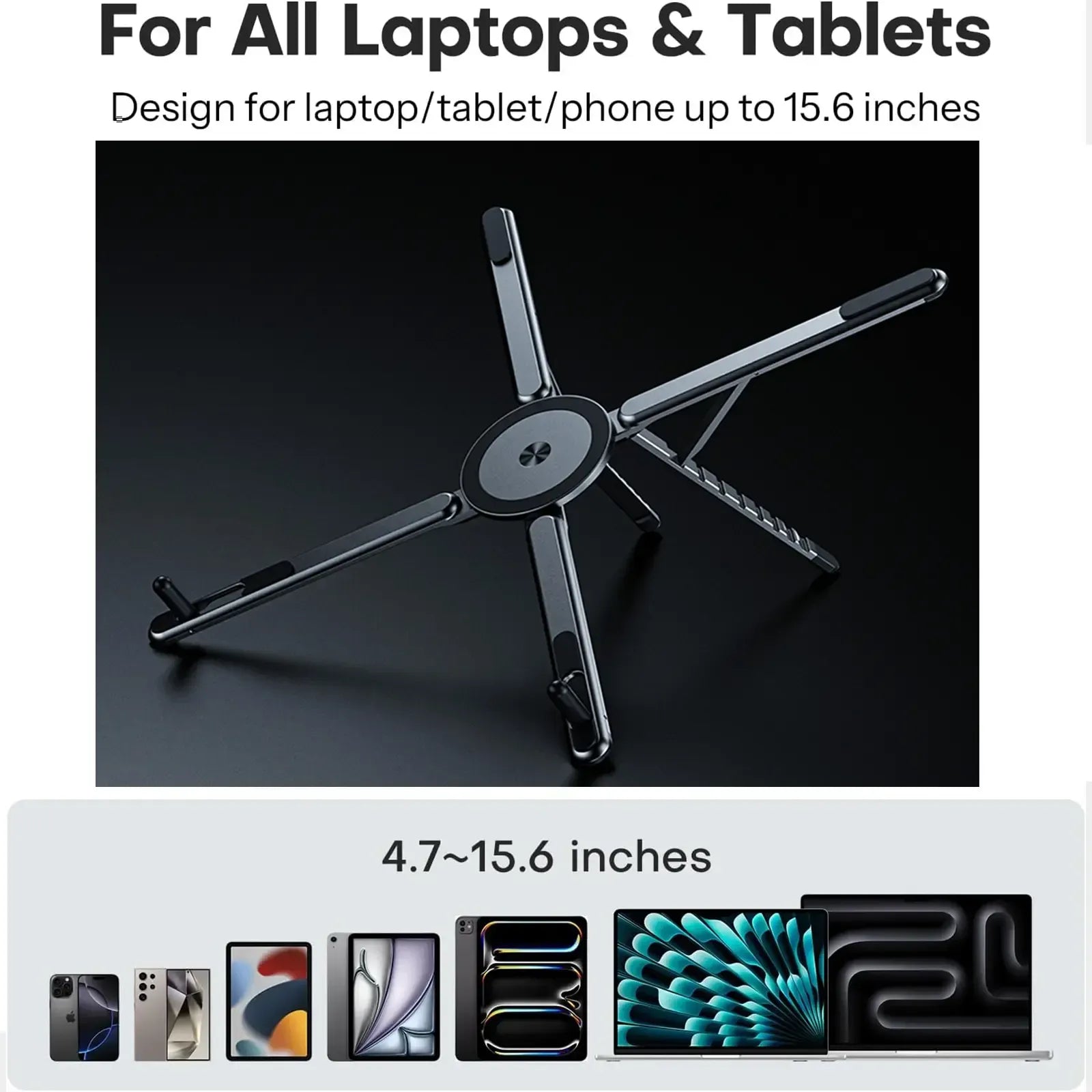 💻 Foldable Aluminum Magnetic Laptop Stand, Height Adjustable Cooling Notebook Riser, Multi-purpose Holder For Laptops, Tablets & Phones