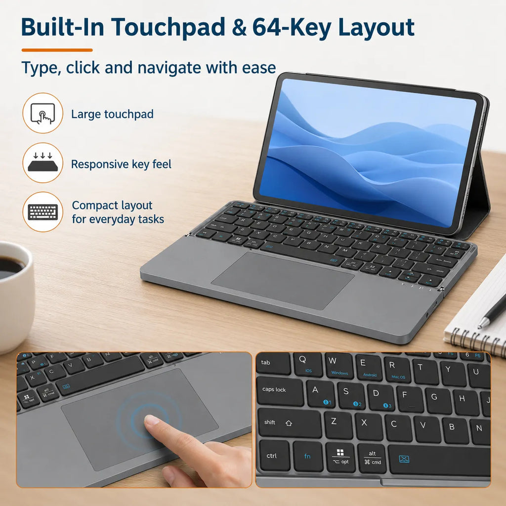 Limited Time: 30% OFF📱 Foldable Bluetooth Keyboard with Touchpad | Travel Wireless Keyboard For Mobile & Tablet