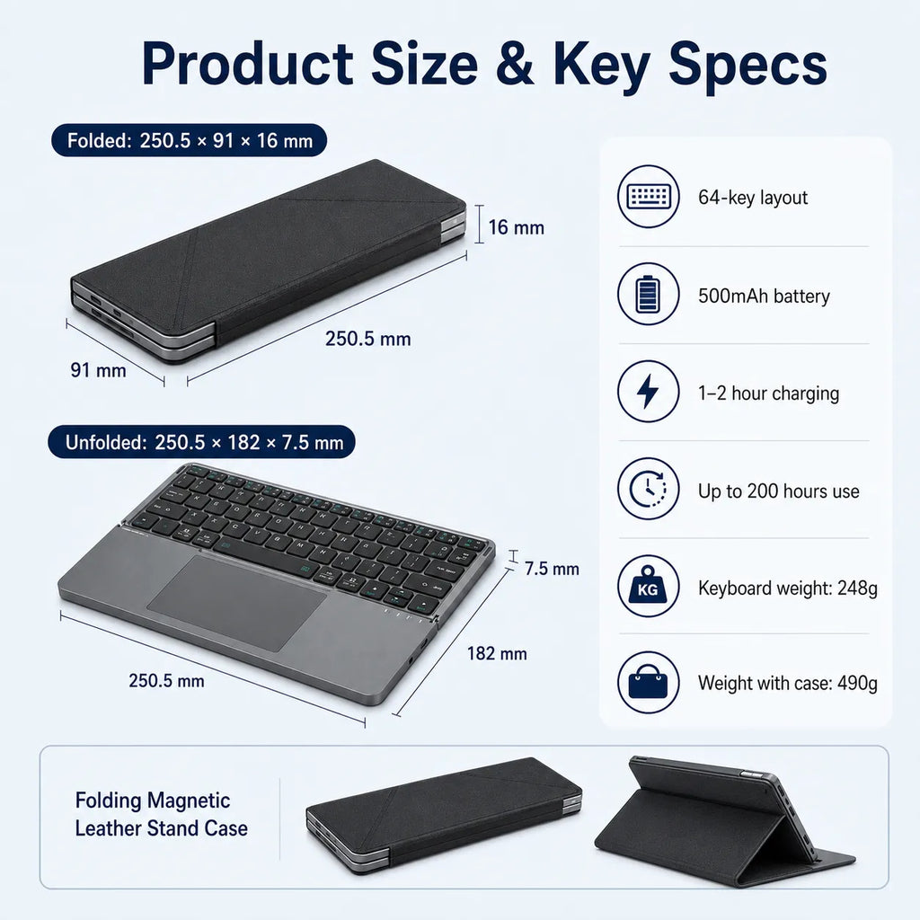 Limited Time: 30% OFF📱 Foldable Bluetooth Keyboard with Touchpad | Travel Wireless Keyboard For Mobile & Tablet