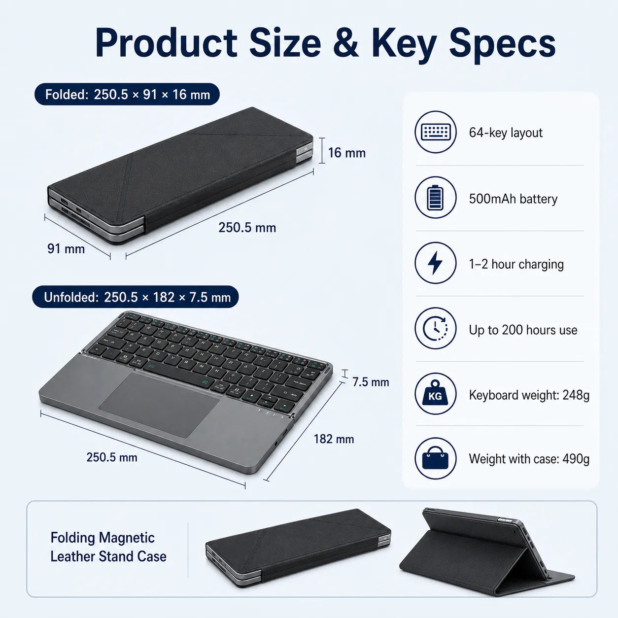Limited Time: 30% OFF📱 Foldable Bluetooth Keyboard with Touchpad | Travel Wireless Keyboard For Mobile & Tablet