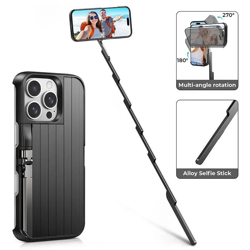 Limited Time: 30% OFF🤳 3-in-1 iPhone Case With Foldable Selfie Stick, Multi-Angle Rotating Stand, Bluetooth Remote for Vlog & Travel Shooting