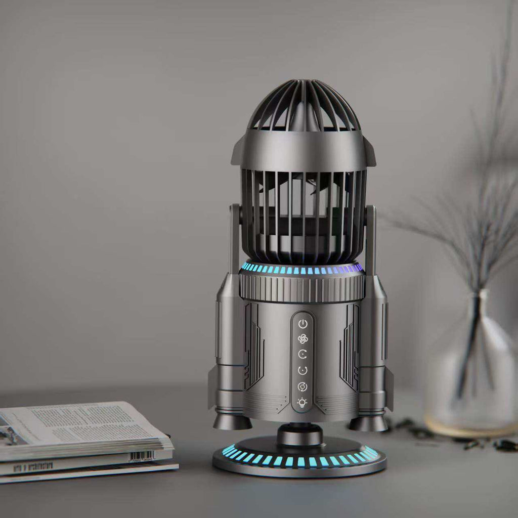 🚀 Rocket Shaped USB Rechargeable Portable Fan, 3 Speed Adjustable Mini Fan With Decorative Ambient Light, For Home, Outdoor, Garage & Hotel