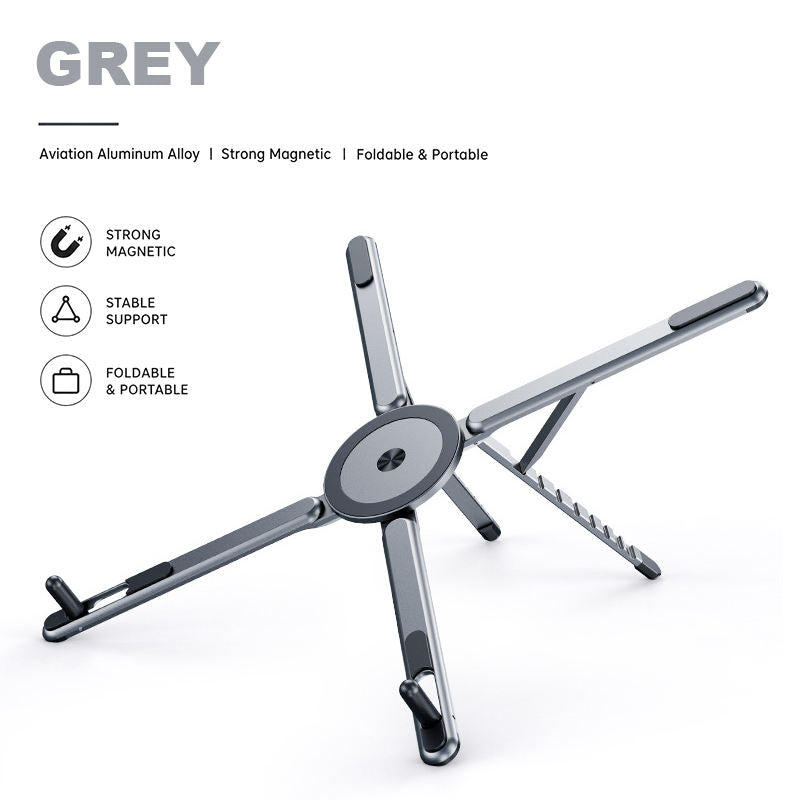 💻 Foldable Aluminum Magnetic Laptop Stand, Height Adjustable Cooling Notebook Riser, Multi-purpose Holder For Laptops, Tablets & Phones