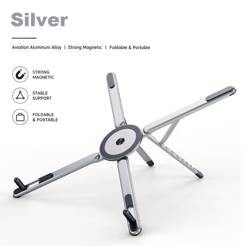 💻 Foldable Aluminum Magnetic Laptop Stand, Height Adjustable Cooling Notebook Riser, Multi-purpose Holder For Laptops, Tablets & Phones